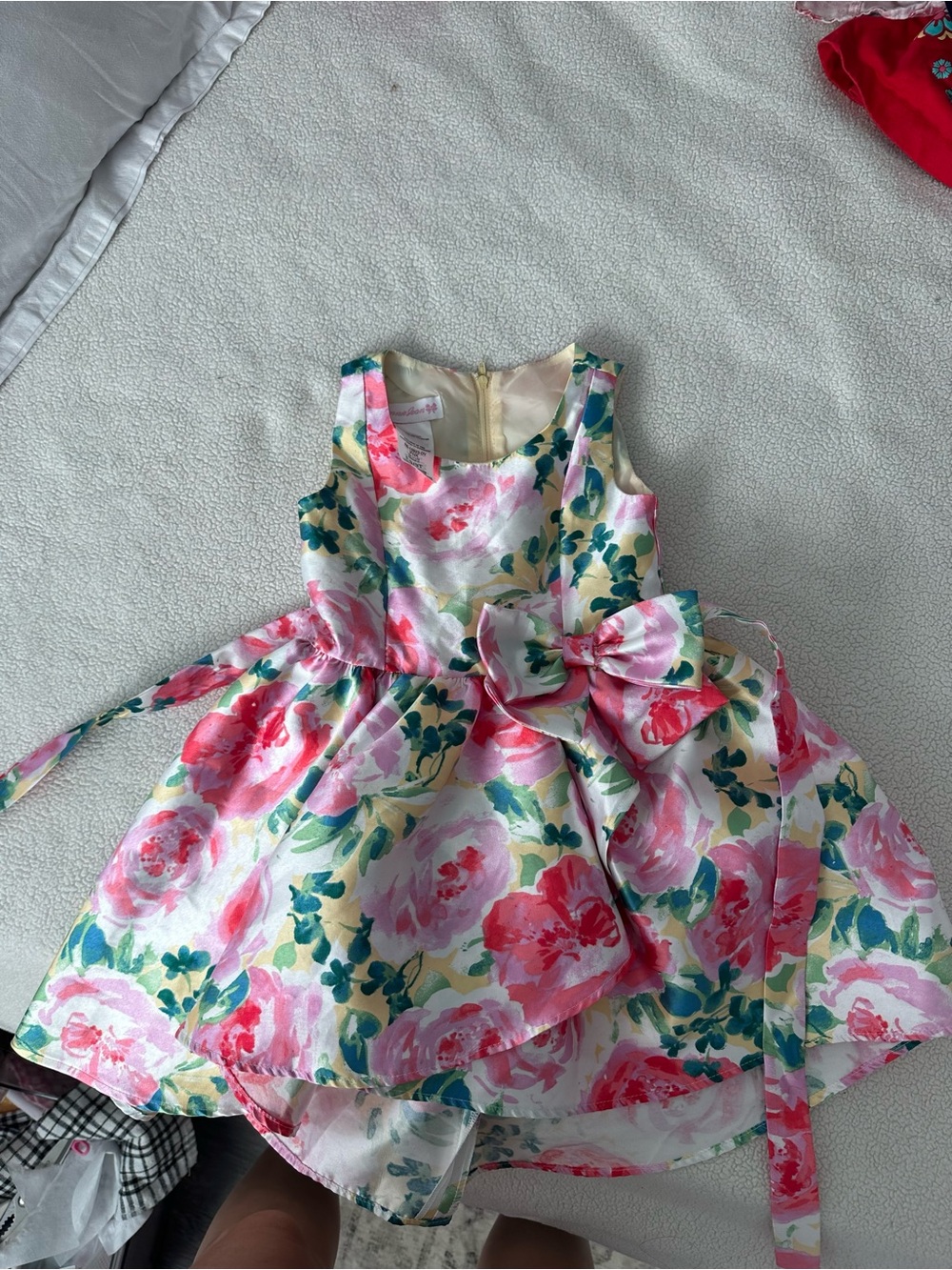 Bonnie Jean Floral Pink & Green Party Dress for Girls - Bow Waist